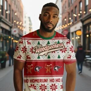 Success Brands Men's Size S Fayetteville Woodpeckers Christmas MiLB T-Shirt